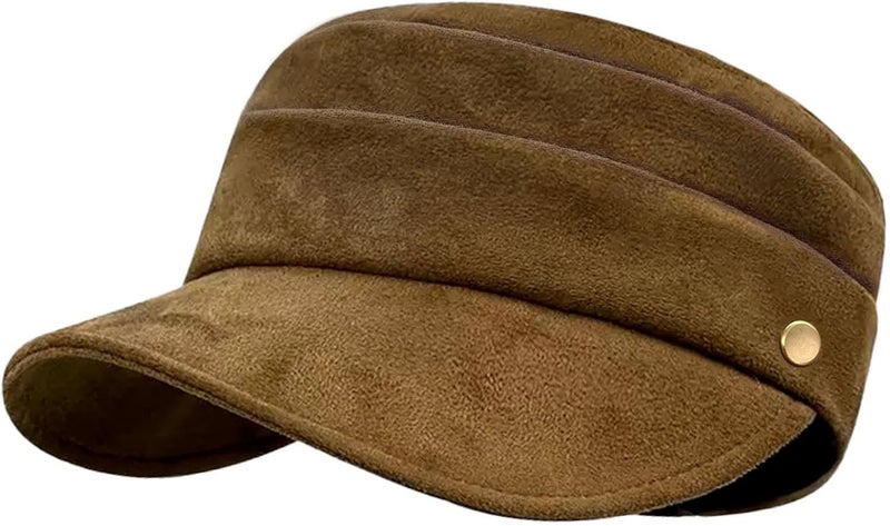huablo Women's Suede Flat Top Newsboy Cap - Soft Brim & Hook - and - Loop Adjustment - Fall Winter Cabbie Paperboy Hats - Image 1
